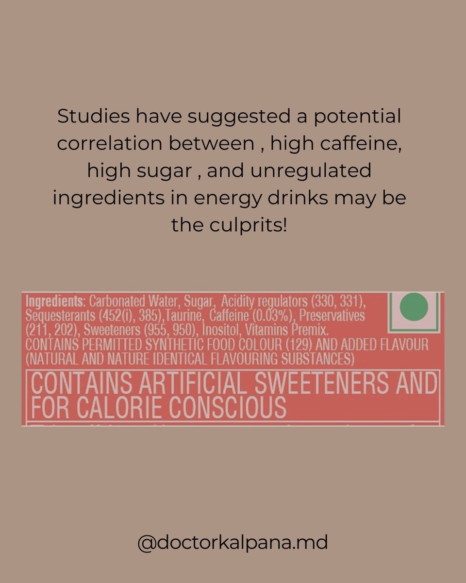 FMMACADEMY's tweet photo. Energy drinks might give you a quick boost, but the high levels of caffeine, sugar, guarana, ginseng, and taurine can put your heart at risk. Be aware of the connection between these ingredients and sudden cardiac arrest. Choose health over hype! #HeartHealth #StaySafe #Caffeine https://t.co/bnPQnQKn9v
