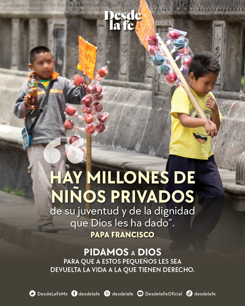 Este 12 de junio conmemoramos el Día Mundial contra el Trabajo Infantil. Pidamos a Dios para que ningún niño se vea privado de sus derechos fundamentales y obligado a trabajar. 🙏

#trabajoinfantil