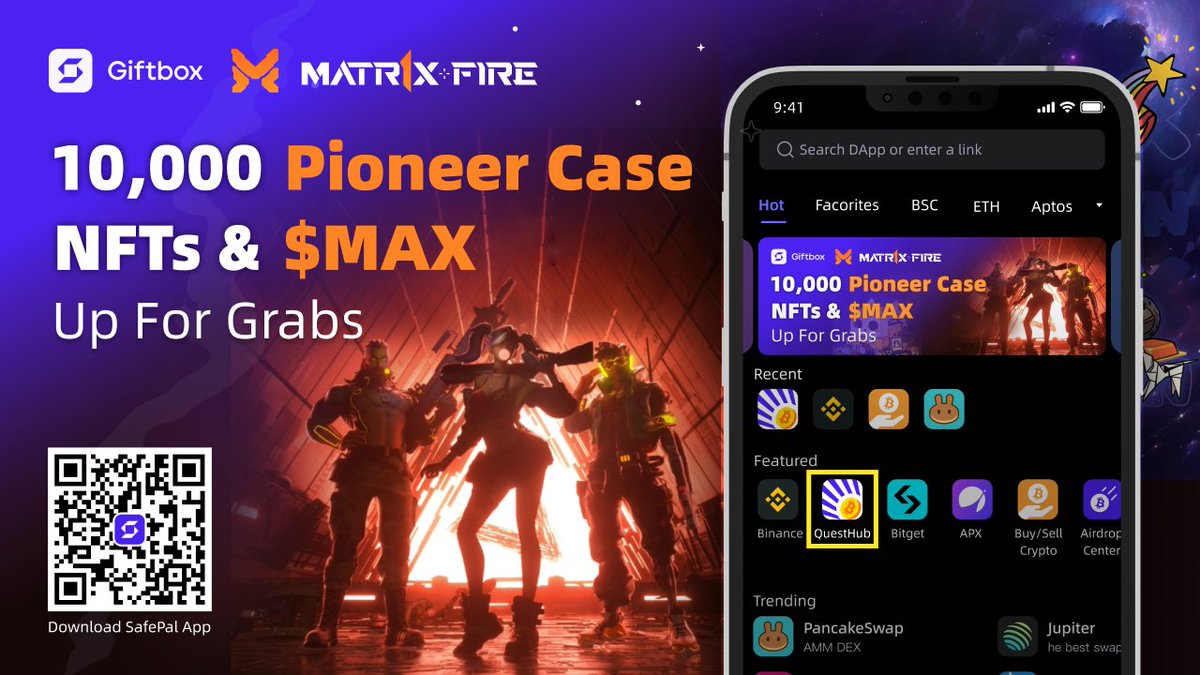 SafePal - Crypto Wallet (@isafepal) on Twitter photo Excited to launch a Giftbox with <a href="/Matr1xOfficial/">MATR1X FIRE</a> 🥳
First 10,000 participants get a Pioneer Souvenir Case: Unbox a surprise NFT & up to 400 $MAX Tokens 🎁
📱DL App to join: safepal.com/download
📅12-22th June 8AM UTC
📚Info: blog.safepal.com/matr1x-x-giftb…
#MATR1X #SFP #Airdrop Excited to launch a Giftbox with <a href="/Matr1xOfficial/">MATR1X FIRE</a> 🥳
First 10,000 participants get a Pioneer Souvenir Case: Unbox a surprise NFT & up to 400 $MAX Tokens 🎁
📱DL App to join: safepal.com/download
📅12-22th June 8AM UTC
📚Info: blog.safepal.com/matr1x-x-giftb…
#MATR1X #SFP #Airdrop