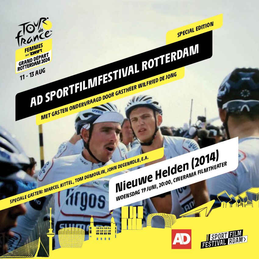 Cycloo (@cycloocc) on Twitter photo Wielerfans opgelet! De heerlijke docu Nieuwe Helden is terug op het witte doek! Herbeleef samen met speciale gasten als Tom Dumoulin en Marcel Kittel het avontuur van Argos-Shimano tijdens de Tour van 2013!
Wanneer? Woensdag 19 juni, 20:00. Meer info:
letourfemmes-rotterdam.nl/ad-sportfilmfe… Wielerfans opgelet! De heerlijke docu Nieuwe Helden is terug op het witte doek! Herbeleef samen met speciale gasten als Tom Dumoulin en Marcel Kittel het avontuur van Argos-Shimano tijdens de Tour van 2013!
Wanneer? Woensdag 19 juni, 20:00. Meer info:
letourfemmes-rotterdam.nl/ad-sportfilmfe…