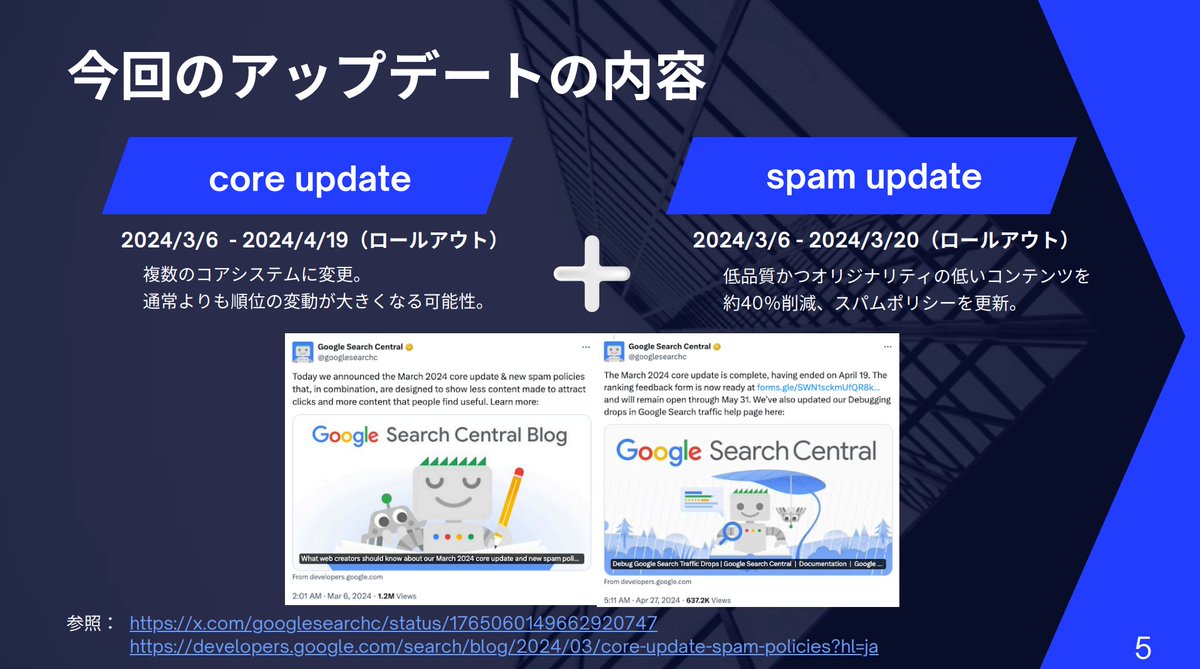 grannet_ceo's tweet photo. 【レポート無料配布】

検索順位を落とした3つのWebサイト事例
”〇〇”が抜け落ちたらGoogleに評価されません。

先日、Googleのサーチアルゴリズムが漏洩したという報道がありましたが、真偽に関して断定的なことは分かりません。

嘘の可能性のある情報に振り回されるより、弊社としては、最新のアルゴリズムデータを客観的に分析することが重要だと考えております。

ーーーーーーーーーーーーーーーーーー

今回のアップデートで明らかになった
評価されないWebサイトの特徴は次の3つ。

①ドメイン評価は高くてもコンテンツ内容が充実していないサイト
②サブディレクトリ貸しで伸びていたサイト
③AIなどで大量生成で作成されたコンテンツサイト

↓ ”SEO戦略”の責任者が作成したレポートから抜粋 ↓
▼
▼
▼
━━━━━━━━━━━━━━━━━━━━
①ドメインパワーはあるが内容が充実していないサイト
━━━━━━━━━━━━━━━━━━━━
今回のアップデートでもドメインパワーの影響は強いです。

ただ、最上位を見ると"ドメイン評価が低いところが勝てないわけではない"ことが分かりました。

例えば、大手コンテンツサイトの場合「サテライトサイト」でアップデート後に順位を上げていまいたが、

ドメインの強さでは劣る弊社のサイトが、その後1位になる事例を観測しました。

そのため、コンテンツの内容が充実してないと、ドメイン評価が高くても最上位は難しいでしょう。

今回はドメインとコンテンツの質のバランスを調整してきた可能性が高いです。

▼ 
▼ 
▼
━━━━━━━━━━━━━━━━━━━━
②サブディレクトリ貸しで伸びていたサイト
━━━━━━━━━━━━━━━━━━━━
サブディレクトリ貸しとは、

すでにGoogleから高評価を受けているサイト運営者が、他社にサブディレクトリを貸す手法のことです。

運営元が異なる”上位サイトの評価”を利用しているサイトは、大きく評価を下げられています。

ユーザーはサイトの強さよりも

「本当に知りたいことが書かれているか」

「自分の課題が解決するか」

でサイトを訪れてるので、この点も本質的にユーザーファーストになったということです。

これに関してはドメインを貸すサイトも大きく評価を落とす可能性が高いため、

「ドメインを貸して欲しい」という趣旨の営業メールには注意が必要してください！

▼ 
▼ 
▼
━━━━━━━━━━━━━━━━━━━━
③低品質サイトはインデックスごと削除（AI含め）
━━━━━━━━━━━━━━━━━━━━
これも当たり前ですが、ユーザーはAIが大量生成した中身のないコンテンツに興味はありませんよね。

Googleがやってることは終始一貫していて、ユーザーの検索体験を向上させることです。

ユーザーに価値を与えないようなサイトは今後も淘汰されていくでしょう。

GoogleやXの情報に惑わされずに”ユーザー起点”でコンテンツを作りましょう。

＝＝＝＝＝＝＝＝＝＝＝＝＝＝＝＝＝＝＝

▼
▼ 
▼
今回ご紹介した内容はレポートの一部です。

アルゴリズムレポートは全ページ（33P）無料でお渡します。

本資料では「中長期で使い続けるための本質的なサーチアルゴリズム」の調査結果を解説をしています。

順位変動の理由をGoogleが目指す検索体験から考察し、分かりやすい形でまとめています↓

■資料を読むことで得られる知識

・今回のアップデートの概要

・コアアップデートの詳細と分析結果（事例あり）

・スパムアップデートの詳細と分析結果（事例あり）

・AIによる大量生成コンテンツの評価

・アルゴリズム対応チェックリスト etc...

▼資料を受け取る方法

・こちらの投稿をRT or 「欲しい」旨のコメント 

　→その後、私の方からDMにてお送りさせていただきます！