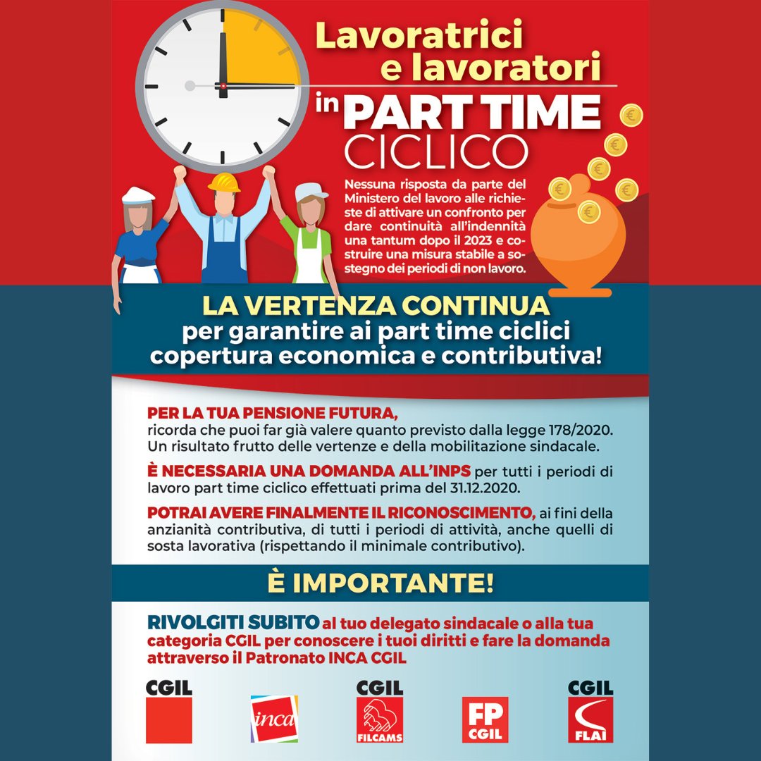 FilcamsER's tweet photo. Hai un contratto #PartTimeCiclico?
PER LA TUA PENSIONE FUTURA puoi AVERE IL RICONOSCIMENTO di tutti i periodi di attività, anche quelli di sosta lavorativa!
RIVOLGITI SUBITO alla tua Filcams per fare la domanda!
E non sai qual è, clicca qui https://t.co/gWyLFZ1BTM https://t.co/0h79aS6mmk