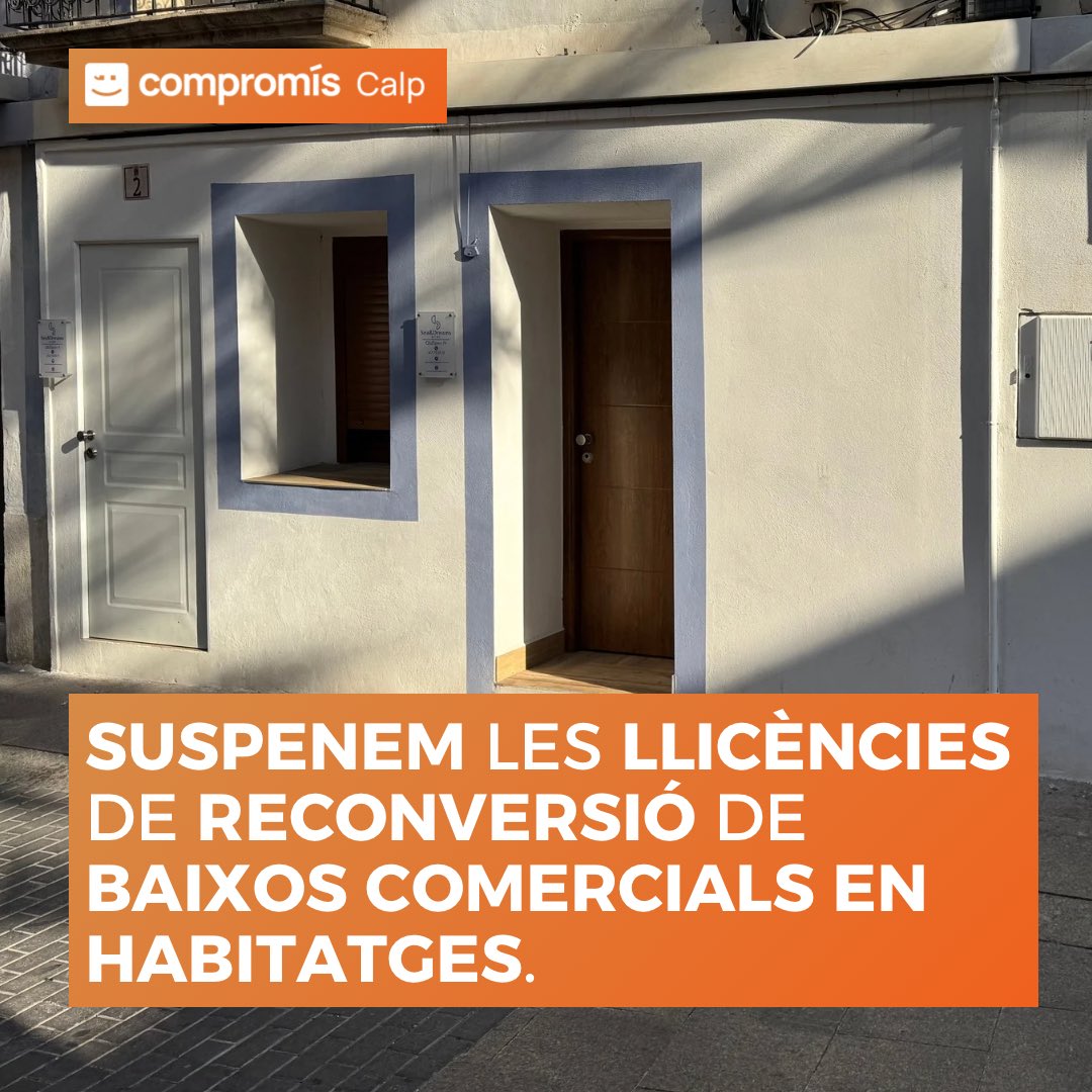 CompromisCalp's tweet photo. Som pioners en la suspensió de llicències per a la conversió de baixos comercials en habitatges. Ara, creem una comissió tècnica-política per abordar les mesures necessàries per a l’impuls de l’accés a un habitatge digne i assequible.

#GovernemPerATransformar 🧡 https://t.co/sOtUOqxYyn