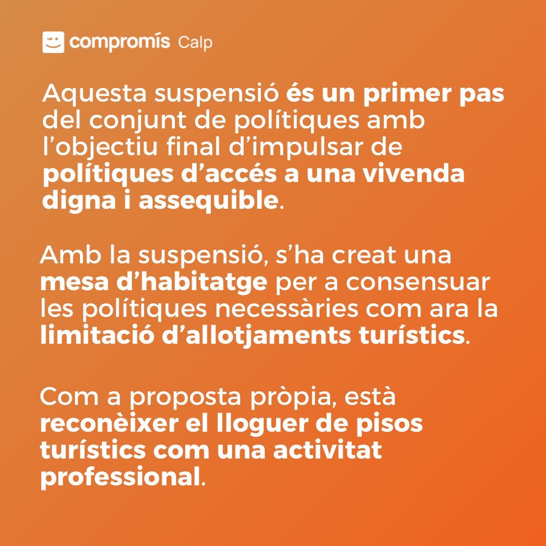 CompromisCalp's tweet photo. Som pioners en la suspensió de llicències per a la conversió de baixos comercials en habitatges. Ara, creem una comissió tècnica-política per abordar les mesures necessàries per a l’impuls de l’accés a un habitatge digne i assequible.

#GovernemPerATransformar 🧡 https://t.co/sOtUOqxYyn