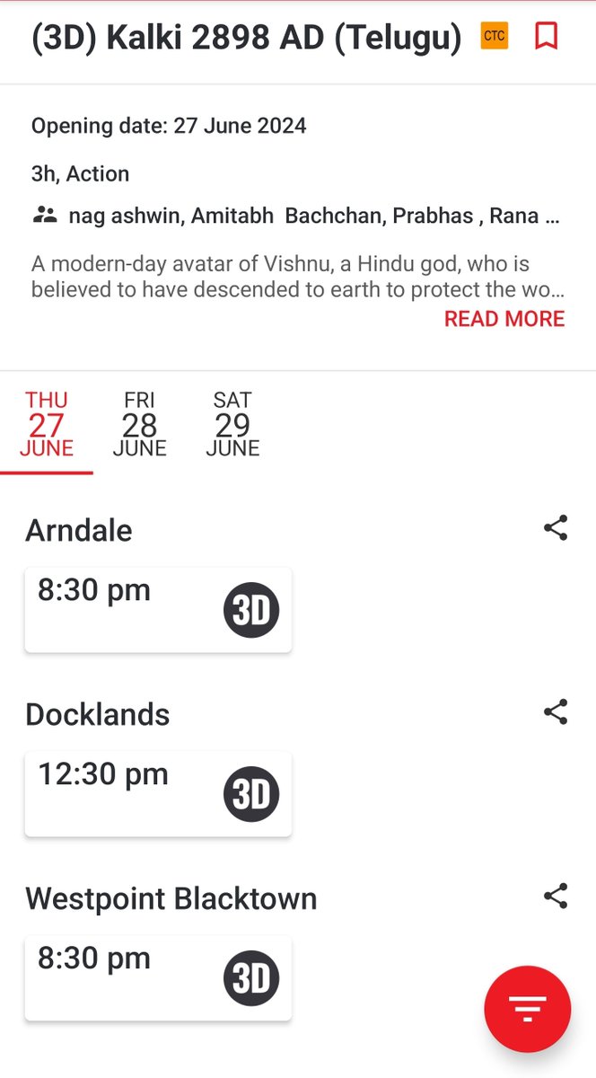TrendsPrabhas's tweet photo. Now Bookings Opened in Telugu, Hindi, Tamil and kannada in 3D at @VillageCinema and @HoytsAustralia 🔥🔥🔥

Australia, New Zealand and Fiji Releasing By @MBFWorld

#Kalki2898AD #Prabhas https://t.co/QMxvoaAQmF
