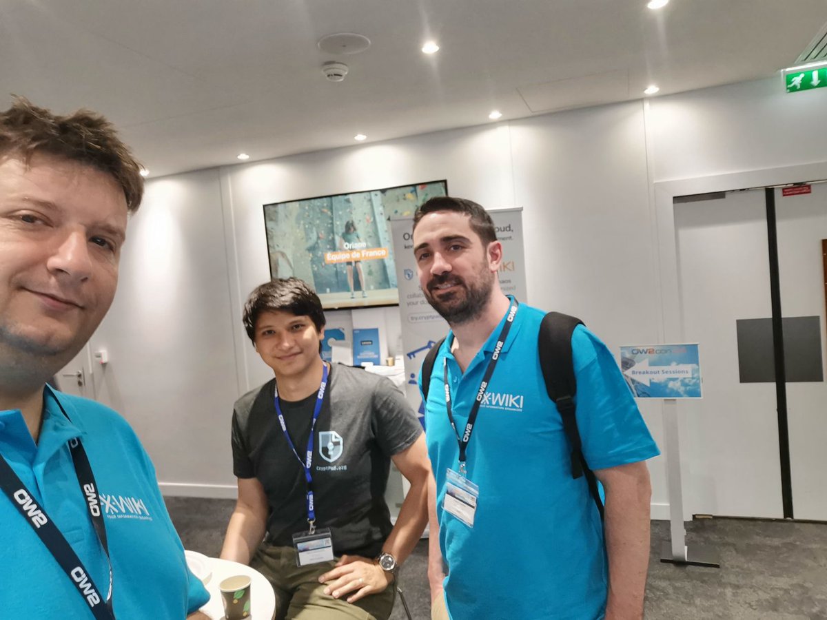 XWiki's tweet photo. Greetings from #OW2con’24! Last chance to drop by our stand and chat with us about secure collaboration and knowledge management!
Don’t miss @aubincleme and Fabrice’s talks on openDesk and on CryptPad for research and education! https://t.co/3b9mwjaDeM