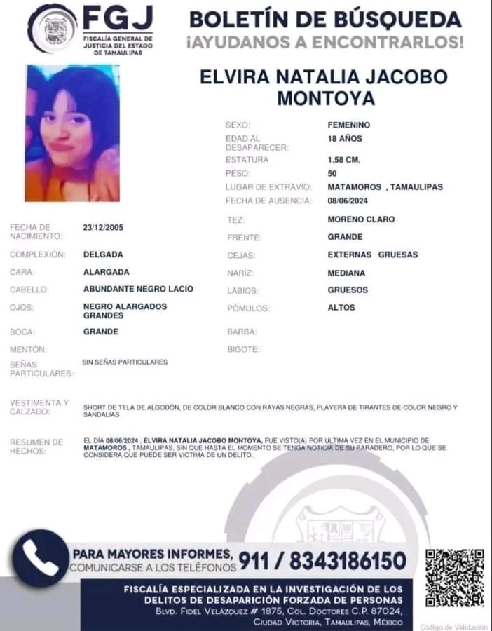 thepuni26470896's tweet photo. #COMPARTAN Continua la búsqueda de Elvira Natalia Jacobo Montoya de 18 años de edad, desparecida en #Matamoros, #Tamaulipas el pasado 8 de junio. #Ayudenos a encontrarla…👇 https://t.co/Jh3XlDmu5X