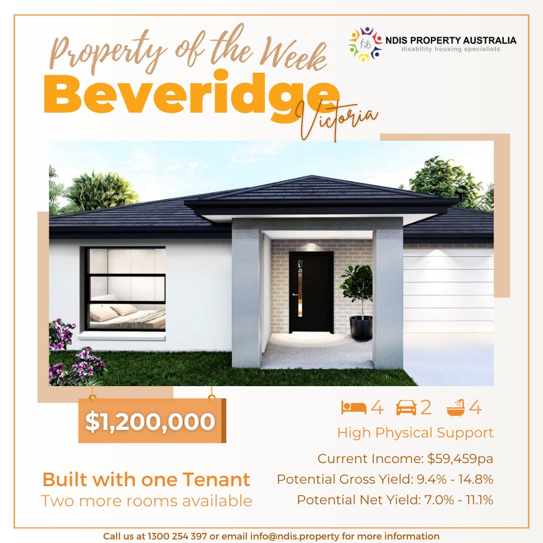 NDISPROPERTYAUS's tweet photo. Property of the week: Beveridge
This 4-bed, 4-bath SDA house offers more security with a tenant currently in place, and can potentially generate up to 11.1% net yield. Don't miss out!
#NDIS #PropertyInvestment #SDA #FinancialReturns #SDAInvestment #SDAHomes https://t.co/zeqd5gBH0s