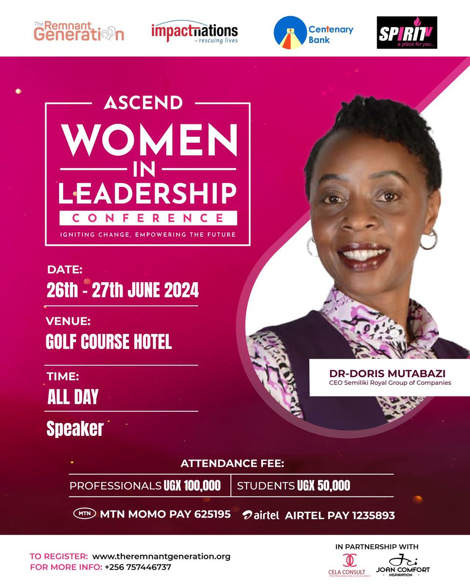 remnantgnration's tweet photo. Hello family, together with @impactnations, we’re thrilled to invite all ladies for our coming #AscendWomenInLeadershipConference
 
Themed; #IgnitingChangeEmpoweringTheFuture 
Happening from the 26th-27th, June 2024 all day! @GolfCourseHotel 

 Register at https://t.co/GAO7QngFqv https://t.co/VM1zOQISI3