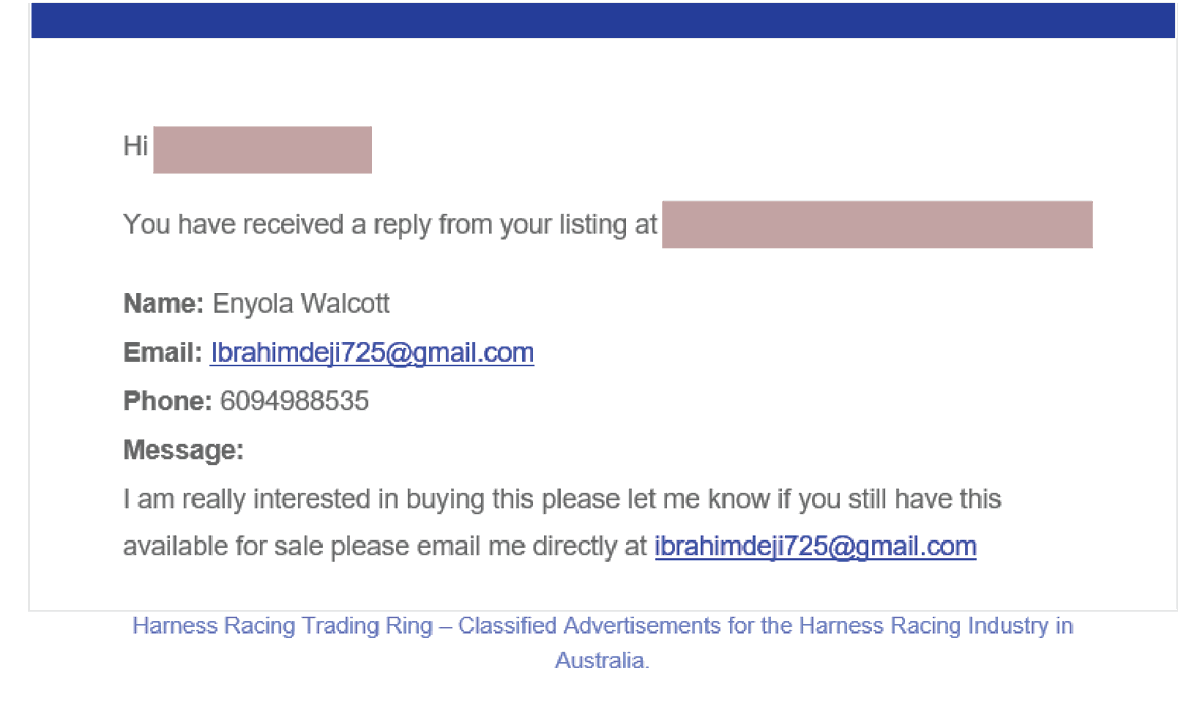 So if you wish to enquire via email you will need to have a Free registered Harness Trading ring account.
Happy buying and selling!!! Jo &amp; Karen