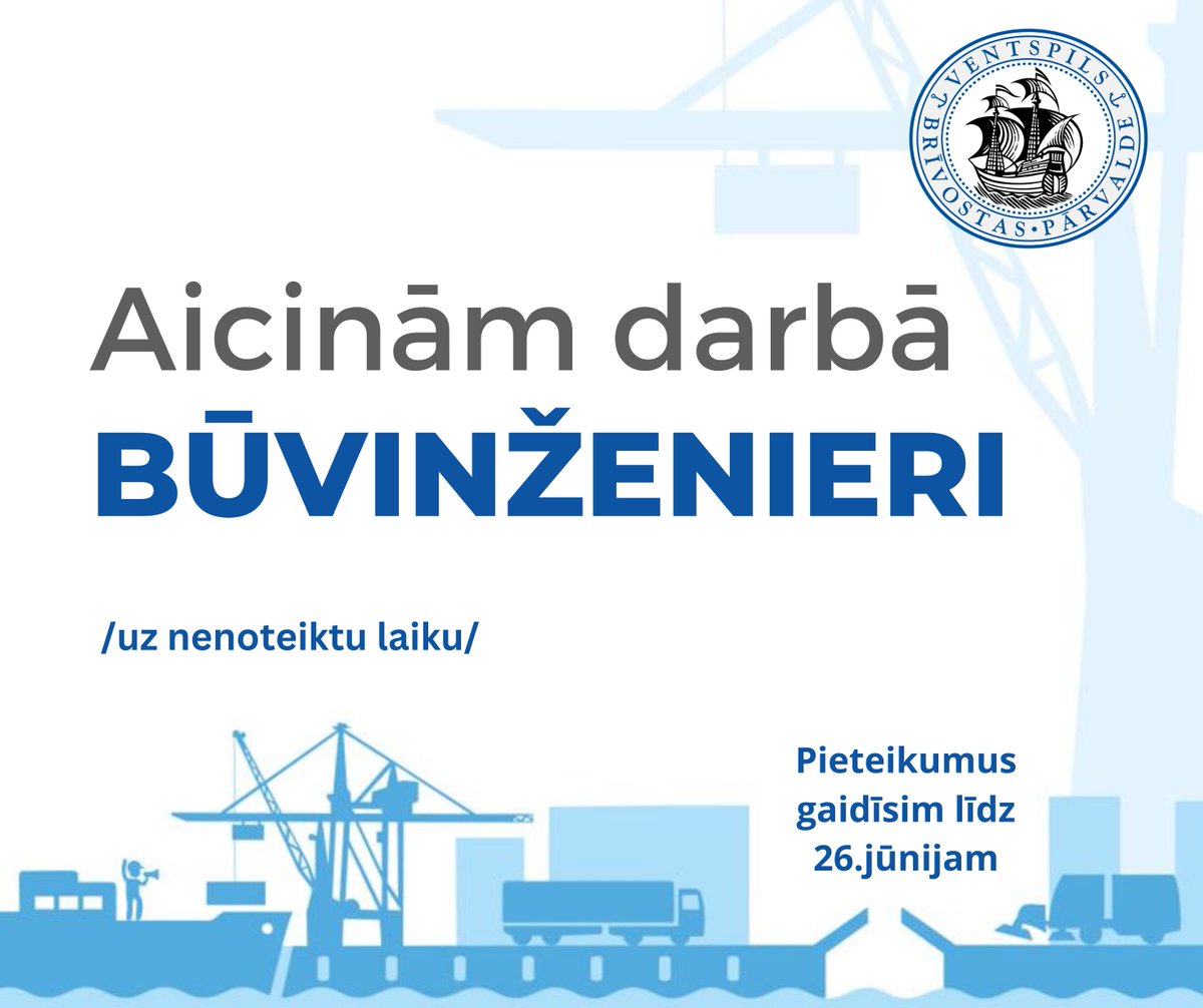 Meklējam papildspēkus! 🏗️🛤️ 
Vairāk par vakanci un pieteikšanos šeit: portofventspils.lv/lv/brivostas-p… 
#StrādāBrīvostā #TeIrDarbs