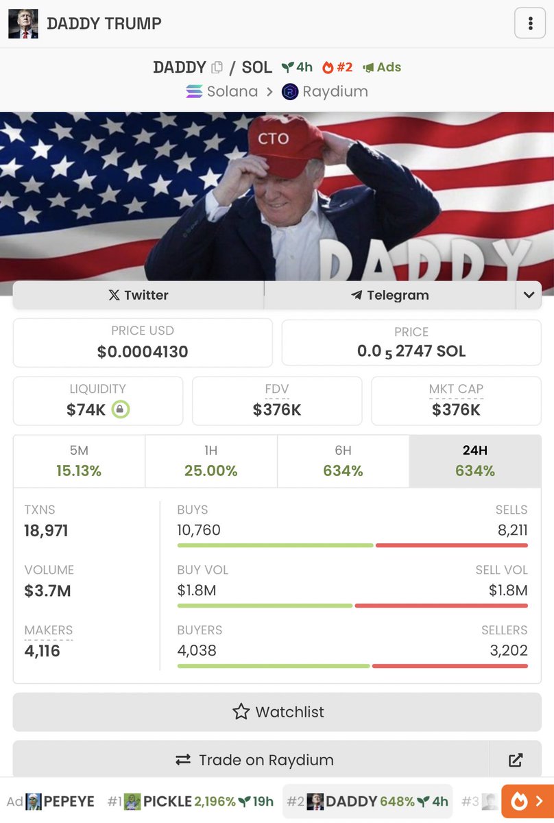 Dex updated. $DADDY 

Road to $100M 

5hEgAPvYaZ3htLNh1fQza3cqqHhMkKuQjECDqwN7pump