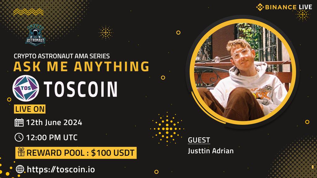CryptoAs_TW's tweet photo. We're thrilled to announce our next #AMA with"TOSCOIN"on 12th June 2024 at, 12:00 PM UTC 

🔶 𝗕𝗜𝗡𝗔𝗡𝗖𝗘 𝗟𝗜𝗩𝗘 🔶

🏠Venue - https://t.co/44RXJ0VbrP

🎁 Reward Pool: $100 USDT

🔰Rules
Follow @CryptoAs_TW &amp; @TOSCOIN_

💠 Comment &amp; Like,Retweet &amp; Follow https://t.co/2dE04240xq
