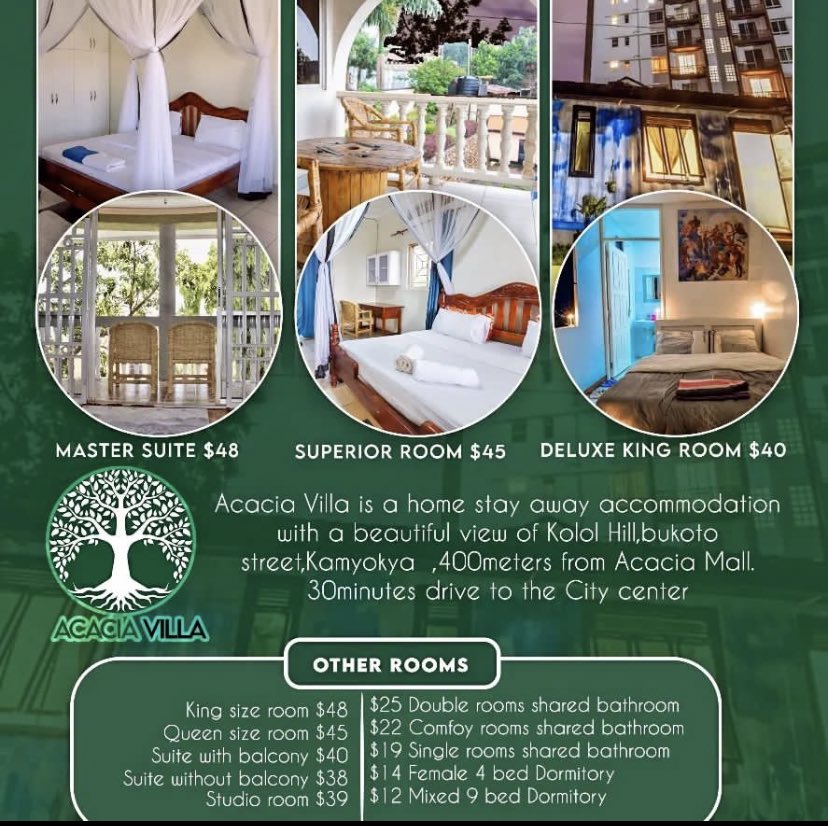 There’s something about the environment <a href="/AcaciavillaK/">AcaciaVilla 256</a> that give that satisfactory feeling of relaxation and calmness with friends or acquaintances…. definitely gives that home away from home feeling 👌 for inquiries check them out of bookings.com or ☎️ +256778815686