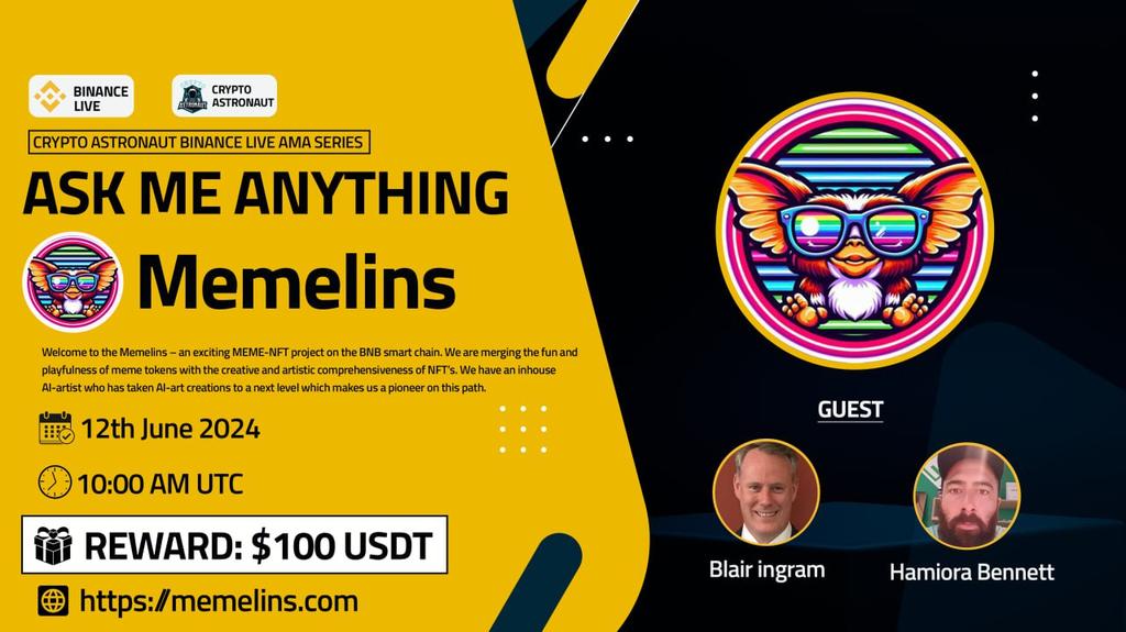 CryptoAs_TW's tweet photo. We're thrilled to announce our next #AMA with"Memelins"on 12th June 2024 at, 10:00 AM UTC 

🔶 𝗕𝗜𝗡𝗔𝗡𝗖𝗘 𝗟𝗜𝗩𝗘 🔶

🏠Venue: https://t.co/44RXJ0VbrP

🎁 Reward Pool: $100 USDT

��Rules
Follow @CryptoAs_TW &amp; @memelins

💠 Comment &amp; Like,Retweet &amp; Follow https://t.co/32TGVIShtH