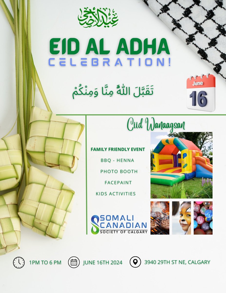 scscalgary's tweet image. Somali Community in Calgary is hosting #Eid celebration in Calgary on the day of Eid after prayers on June 16 2024