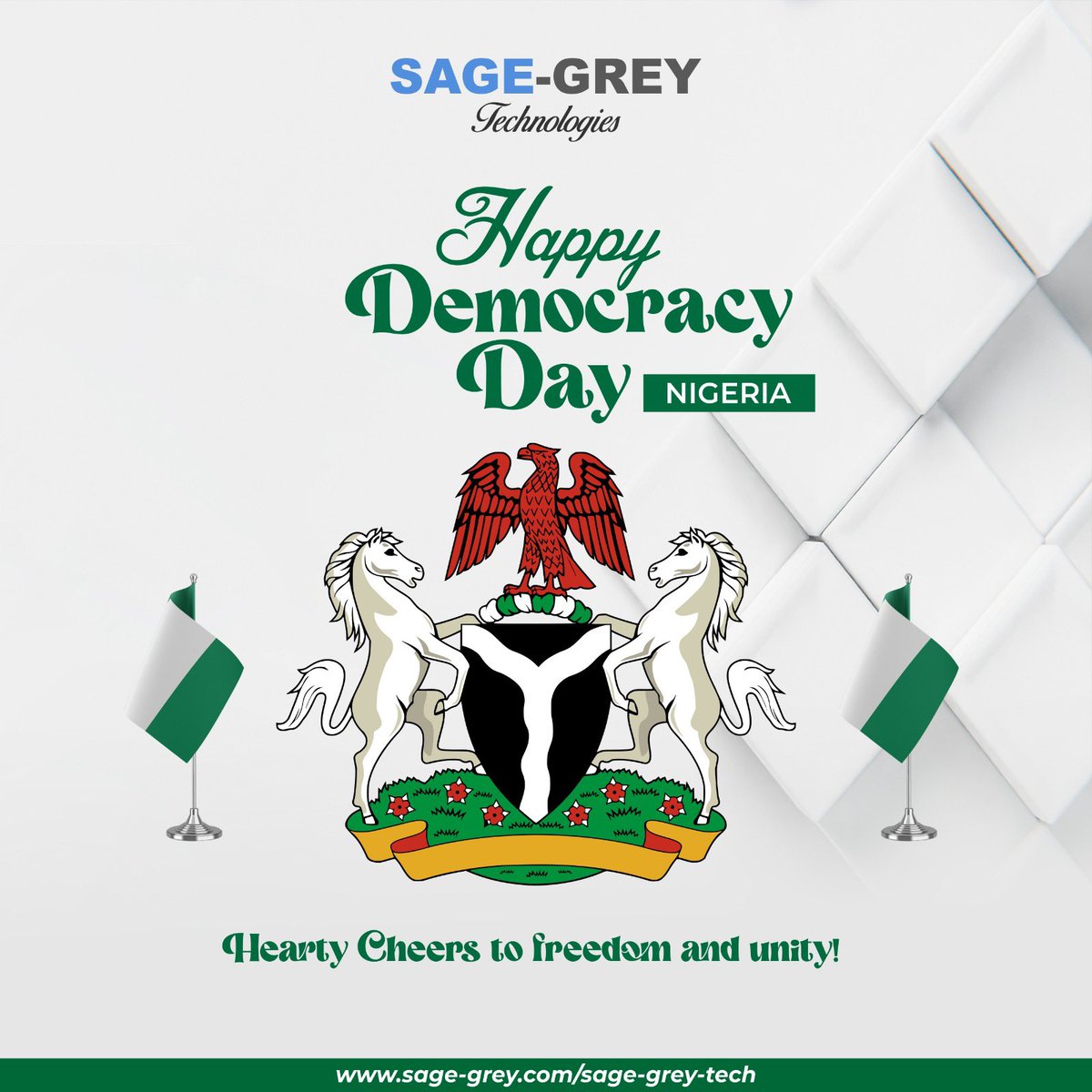 sagegreytech's tweet photo. Happy Democracy Day Nigeria! 🇳🇬
Hearty cheers to freedom and unity 🎉🎉
#sagegreytech
#democracyday https://t.co/n5X3S2X33b