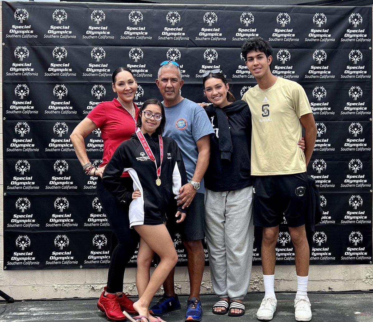 DoctoraLopez's tweet photo. Isabella Dominguez takes 3 Golds &amp; Silver this weekend at  @SOSoCal Special Olympics @CSULB in swimming, FS-25M, FS-50M, BF-25M, Relay-100M. Great support from her family &amp; coaches. It really takes a village and Bella’s commitment to train is an inspiration.  @ben_dominguez25 https://t.co/ZXXslUyWk4