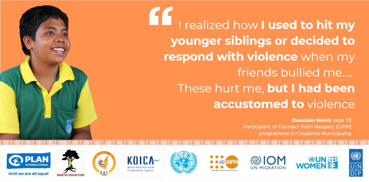 unwomenTL's tweet photo. Deonisio Moniz, a 13-year-old from Covalima, transformed his life despite a violent past. He & his mother are among 1,949 participants in the #ConnectWithRespect program. Here's his story of change! #TogetherForEquality #ConnectWithRespect #EndViolence | https://t.co/d2Ay5TvI8v https://t.co/5ulirigSs7