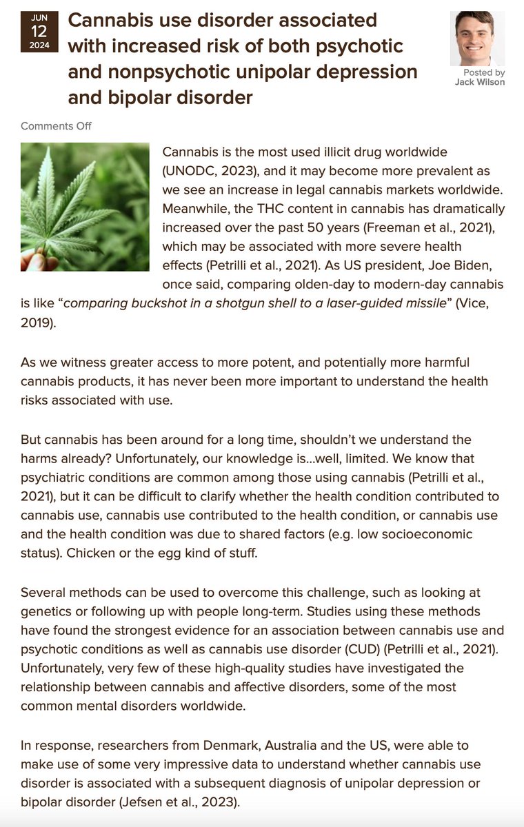 The Mental Elf (@mental_elf) on Twitter photo Today Jack Wilson critiques a recent Danish longitudinal study by <a href="/OskarJefsen/">Oskar Jefsen</a> et al published in <a href="/JAMAPsych/">JAMA Psychiatry</a>, which suggests that cannabis use disorder is independently associated with bipolar disorder and unipolar depression. nationalelfservice.net/?p=194047 Today Jack Wilson critiques a recent Danish longitudinal study by <a href="/OskarJefsen/">Oskar Jefsen</a> et al published in <a href="/JAMAPsych/">JAMA Psychiatry</a>, which suggests that cannabis use disorder is independently associated with bipolar disorder and unipolar depression. nationalelfservice.net/?p=194047