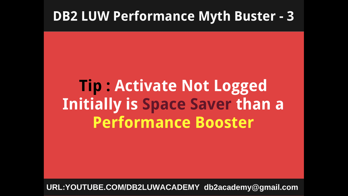 DB2LUWAcademy's tweet photo. Video Tutorial-Activate Not Logged Initially is Space Saver than Performance Booster-https://t.co/Ad2wndxymw https://t.co/5gDsUavoDv