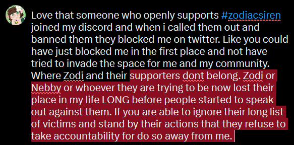 LostLiriope's tweet photo. reminder to block me if you still support #zodiacsiren https://t.co/z0IryfGpRA
