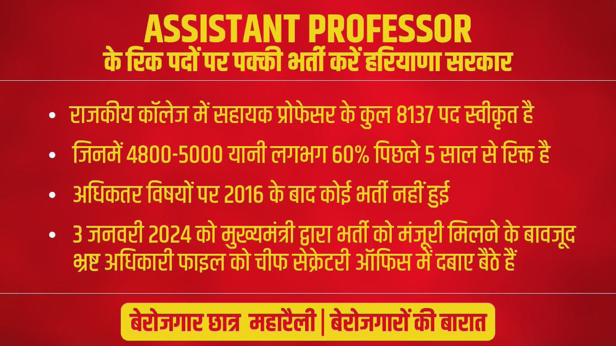 CHALLIA78's tweet photo. ##hpscAssistantProfessorVacancynikalo
Higher education in haryana at the verge of being destroyed. Poor family childrens are facing the government negligence in the higher education in haryana. 
@cmohry
@aajtak @TheLallantop @NayabSainiBJP @DiprHaryana @RSSorg @narendramodi https://t.co/E01r31Ni8L
