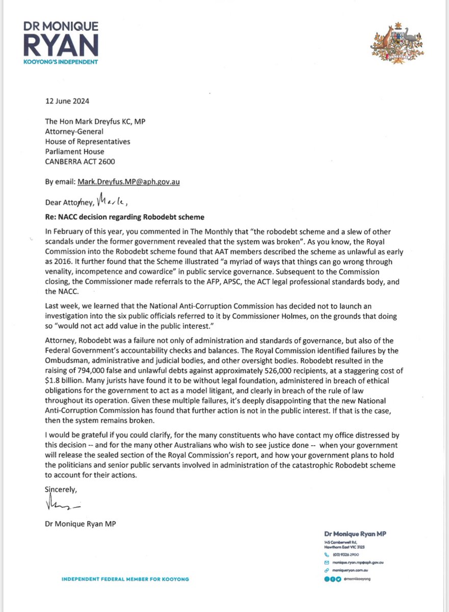 The Robodebt Royal Commission report described a tragic saga of ‘venality, incompetence and cowardice.’

It’s hard to understand how the NACC decided last week that further action on this is “not in the public interest”.

Feels like it *is* in the public interest.