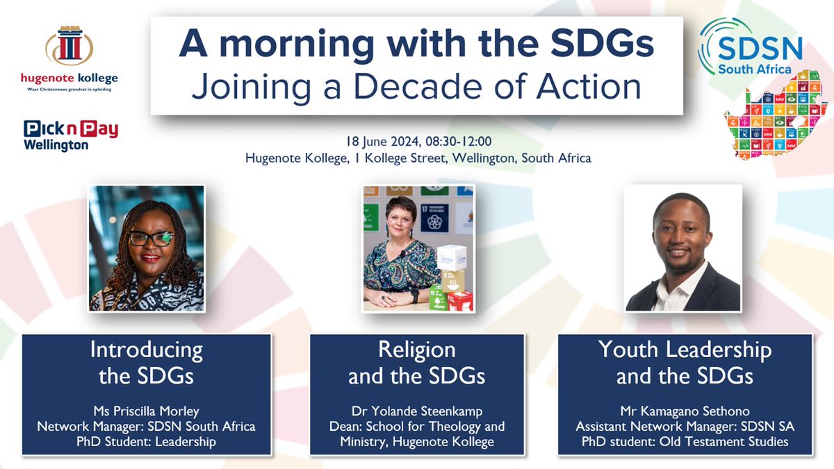 ysteenka's tweet photo. We still have a few in-person spots available, and will also be live-streaming the event. Register here: https://t.co/vJK2H9gbmH Thank you to Pick 'n Pay Wellington for generously sponsoring our event!
#SDGs @HugenoteKollege @UNSDSN @SDSNYouth @PicknPay @PaRDSecretariat @rcsd_hu https://t.co/URb6zVwtGU