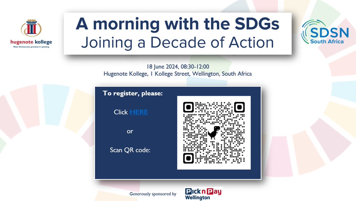 ysteenka's tweet photo. We still have a few in-person spots available, and will also be live-streaming the event. Register here: https://t.co/vJK2H9gbmH Thank you to Pick 'n Pay Wellington for generously sponsoring our event!
#SDGs @HugenoteKollege @UNSDSN @SDSNYouth @PicknPay @PaRDSecretariat @rcsd_hu https://t.co/URb6zVwtGU