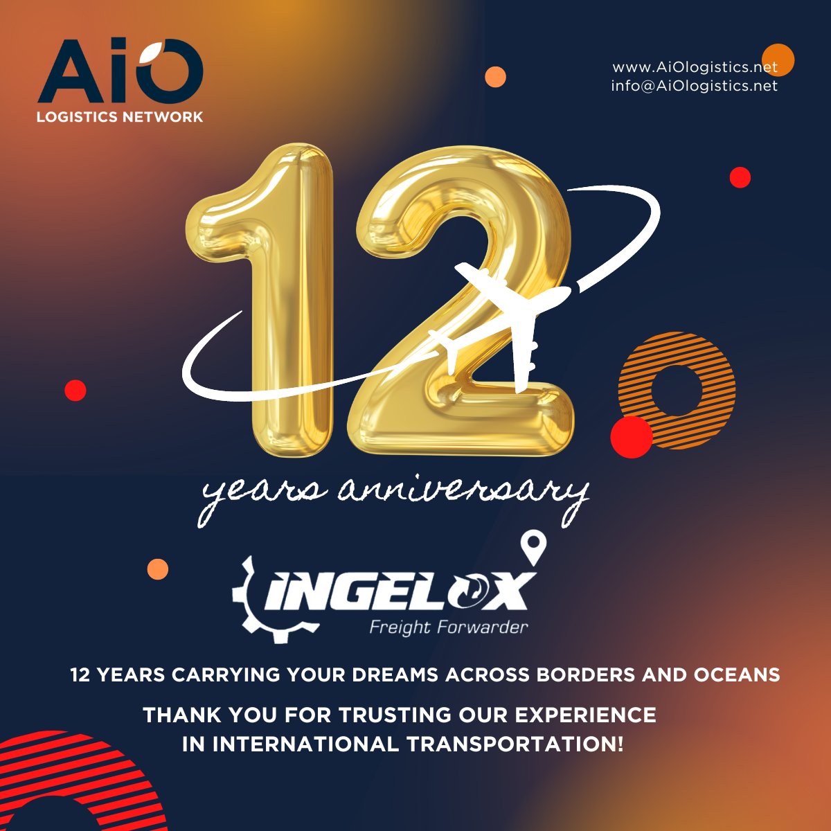 AiOLogistics's tweet photo. Celebrating 12 Years of Innovation and Excellence: INGELOX Anniversary  

Read more: https://t.co/RVakW1OwhY

#AiOLogistics #AINetworks #LogisticsNetwork #freightnetworks #freightforwarding #freight #supplychain #ingeloxsas https://t.co/488EIrVNs8