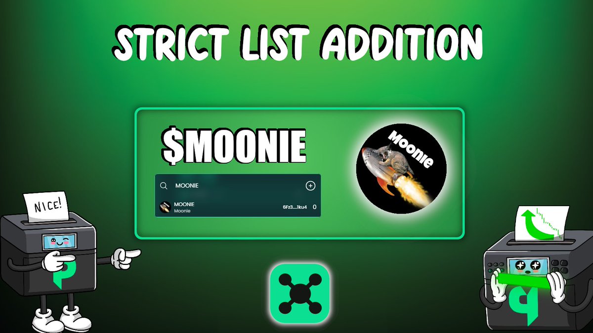 printdexSol's tweet photo. #PrintDex Strict List Addition 📢

$MOONIE has been added to our official strict list. 

Tokens with notable communities and standard safety measures are now eligible to be added to the Strict List.

Strict list addition is not an endorsement and does not represent any affiliation. Apply for Strict List Addition Here 👇
https://t.co/kVgAdpuCjC