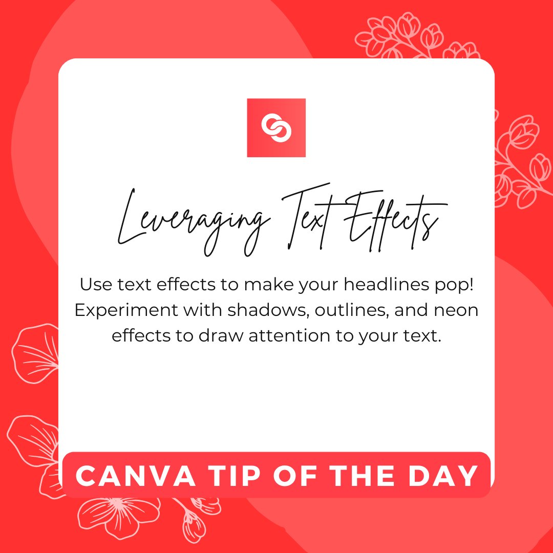 Coursewise_'s tweet image. Make your headlines pop with text effects in Canva! Try shadows, outlines, and neon effects. ✨ 
#CanvaTips #TextEffects #GrapicDesign