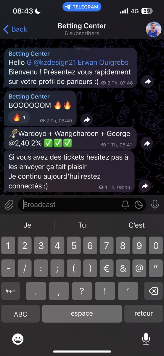 AllAround_Bet's tweet photo. 🚨 Le Badminton ça rapporte 🔥

Le premier bet du Betting Center qui passe sans sourciller 

2,40 avec mise 2% ✅✅✅

 La journée va être belle

Rejoignez nous ici : https://t.co/CNGxykduGH

#TeamParieur #ParionsSport https://t.co/R65BRYlrfb