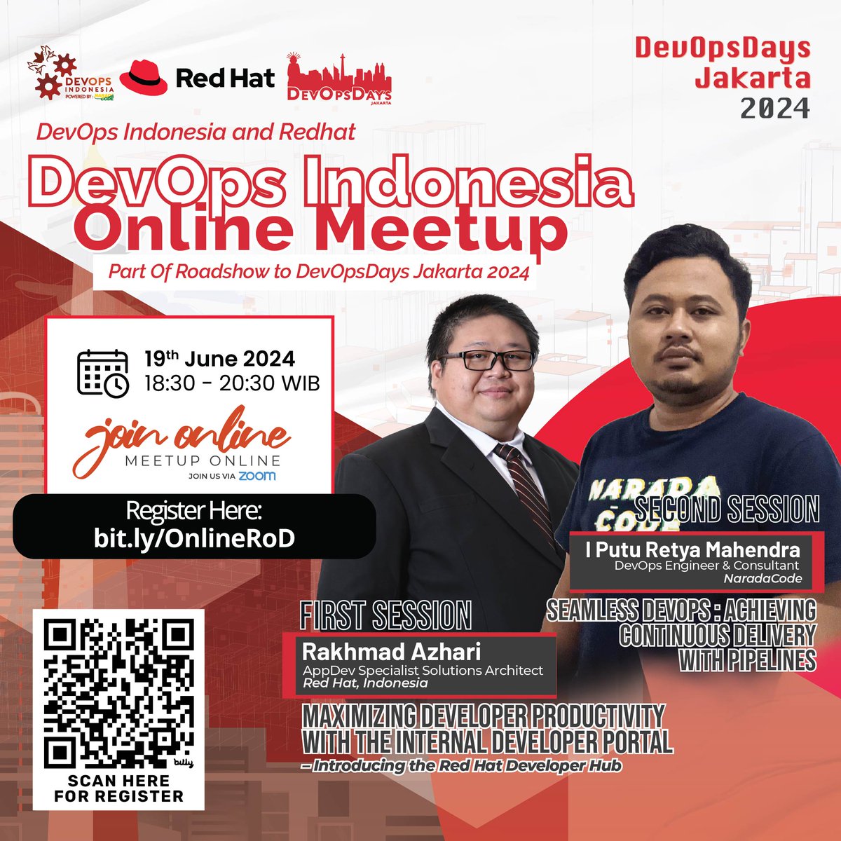 devopsdays_jkt's tweet image. Get ready for DevOpsDays Jakarta 2024! Before the conference, join us for an exclusive Online Roadshow with Red Hat.
📅 Wednesday, 19th June 2024
🕒 18.30 - 20.30 WIB
📍 Online Via Zoom Meeting
RSVP your spot now! bit.ly/OnlineRoD
#Roadshow #DevOpsDaysJakarta