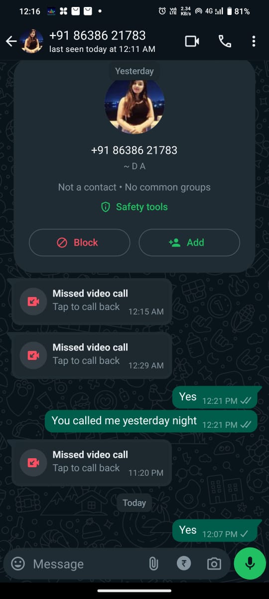 KumarVinod32's tweet photo. @HydCyberCrime @cyberabadpolice
@StaySafeOnline
This number called me in mid night and ask me you are alone. I know this type calls. Kindly check this number and take a serious action. This call to honey trapped. https://t.co/RmRQtkuxGq