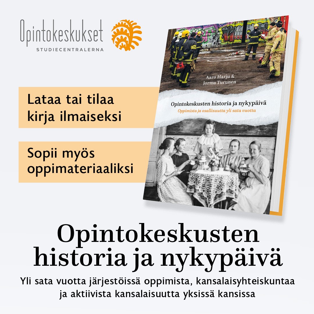 Opintokeskusten historia ja nykypäivä - yli sata vuotta järjestöissä oppimista, kansalaisyhteiskuntaa ja aktiivista kansalaisuutta nyt yksissä kansissa. Tilaa tai lataa teos täältä: opintokeskukset.fi/uutiset/opinto… 
#historia #opintokeskukset #kansalaisyhteiskunta #vapaasivistystyö