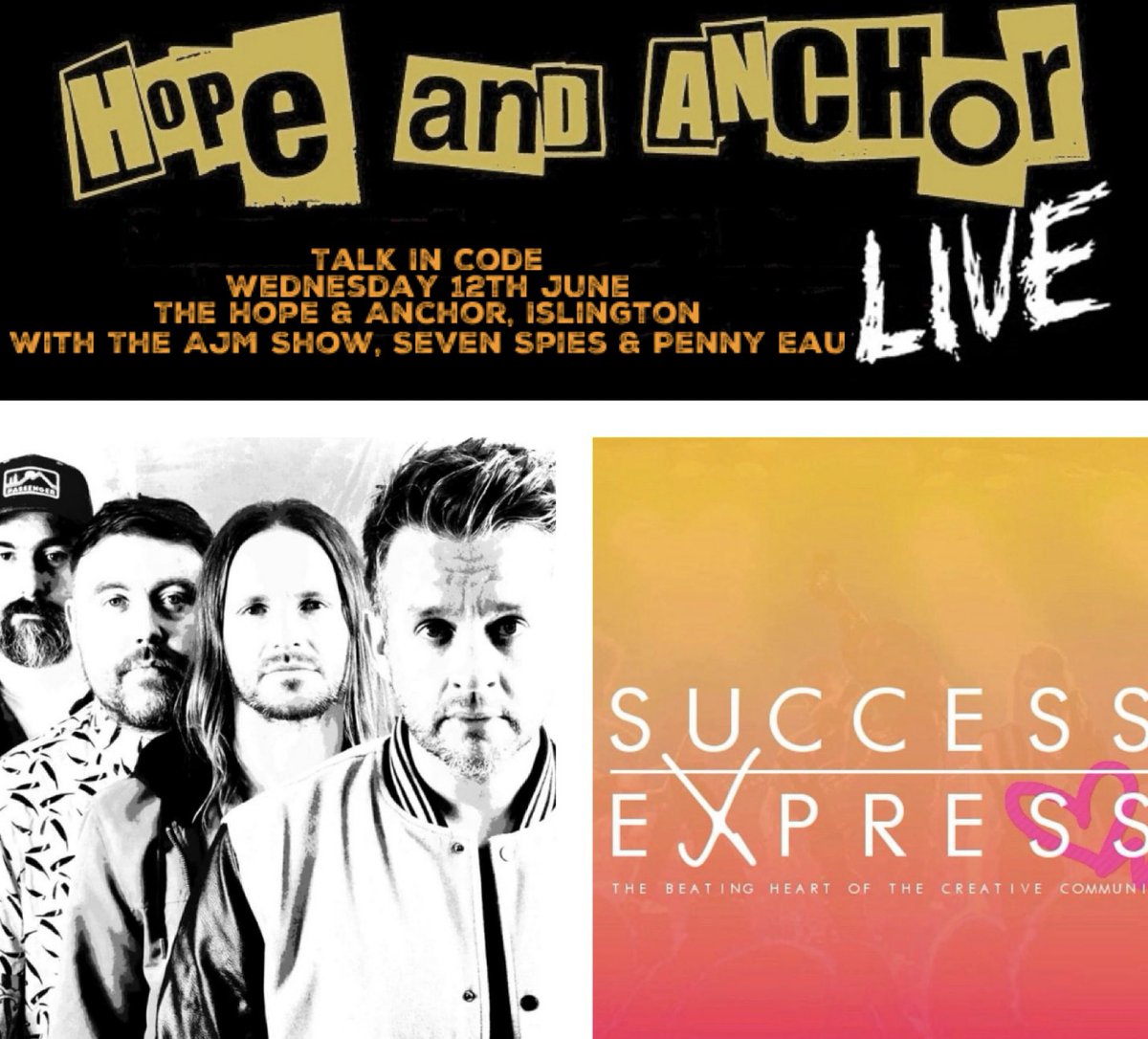Talk In Code (@talkincodeband) on Twitter photo Tonight at <a href="/TheHopeLiveN1/">Hope and Anchor Live</a> with <a href="/TheAJMShow/">The AJM Show</a> <a href="/pennyeau/">Penny Eau</a> <a href="/seven_spies/">seven.spies</a> for <a href="/Success_Express/">Success Express</a> get your tickets with discount code TALKLOVESME ticketpass.org/event/ELQASL/t…? #livemusic #indiepop #originalmusic #londonmusic #islington #gigday Tonight at <a href="/TheHopeLiveN1/">Hope and Anchor Live</a> with <a href="/TheAJMShow/">The AJM Show</a> <a href="/pennyeau/">Penny Eau</a> <a href="/seven_spies/">seven.spies</a> for <a href="/Success_Express/">Success Express</a> get your tickets with discount code TALKLOVESME ticketpass.org/event/ELQASL/t…? #livemusic #indiepop #originalmusic #londonmusic #islington #gigday