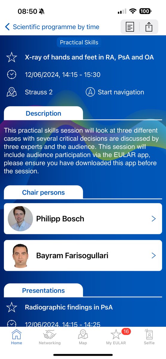 #EULAR2024 is about to start.

On the first day, <a href="/philipp_j_bosch/">Philipp Bosch</a> and I will be chairing 'X-Rays of hand and feet in PsA, RA and RA' which will be a practical session.

Please come and join us and have fun 🤩 

<a href="/EMEUNET/">EMEUNET</a> <a href="/Official_ASAS/">ASAS</a>