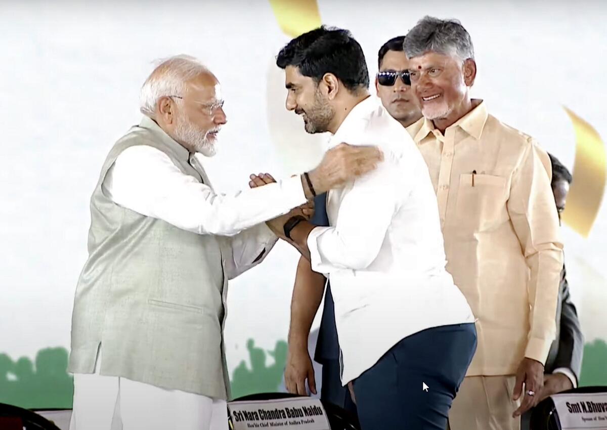 The Hindu on X: "@gvsramana Nara Lokesh greets Prime Minister Narendra Modi  📸PTI https://t.co/Emler3tNci" / X