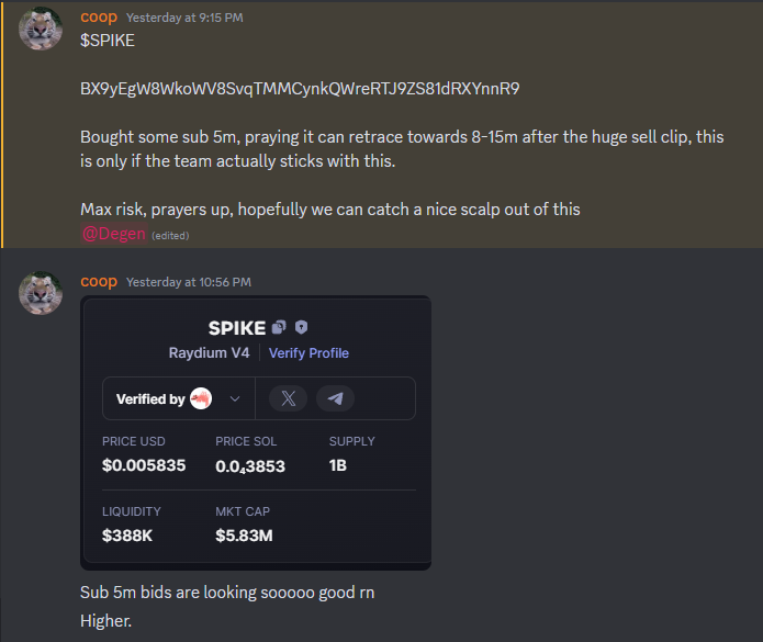 cooptradescoins's tweet photo. Study buying max fear...

$SPIKE 3m-14.5m (5x)

Easiest play I've taken in a few days.
@AuroraAlphaa 🫶 https://t.co/ztNL5vycGR