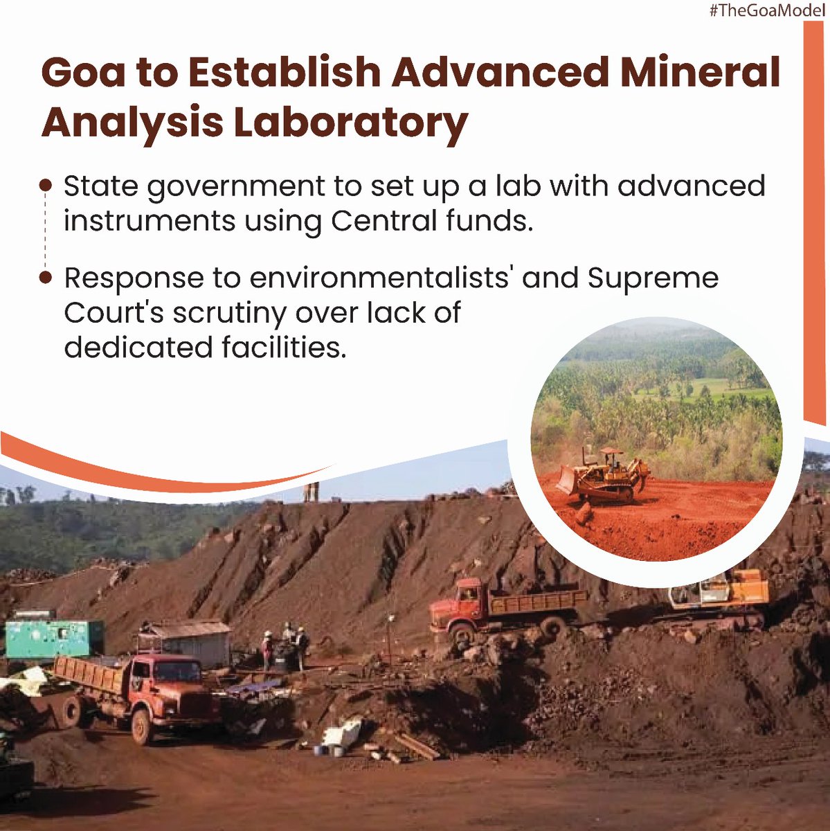 The_GoaModel's tweet photo. Ahead of restarting iron ore mining after six years, Goa proposes setting up an advanced mineral analysis lab with Central funds. A key move in response to environmental scrutiny.
#GoaMining #MineralAnalysis #TheGoaModel https://t.co/tpvusxROv7