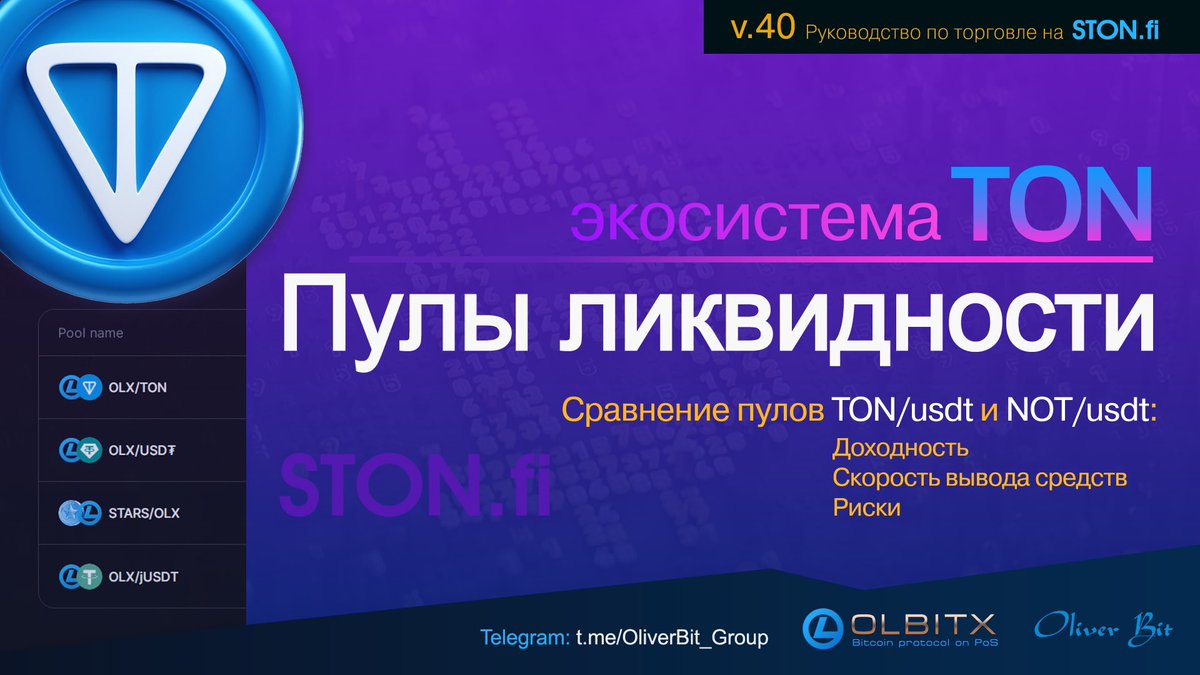 olbitx's tweet photo. ✅ Пулы ликвидности - TON
OLX/USDT OLX/TON STARS/OLX:
- Доходность
- Скорость вывода средств
- Риски
- Удобство и юзабилити
- Сравнение пулов TON/usdt - NOT/usdt
- Пулы ликвидности на https://t.co/GPPkorsVsU

• https://t.co/jg65HP9XBi

                         *   *   * https://t.co/xWOgzBUwVl