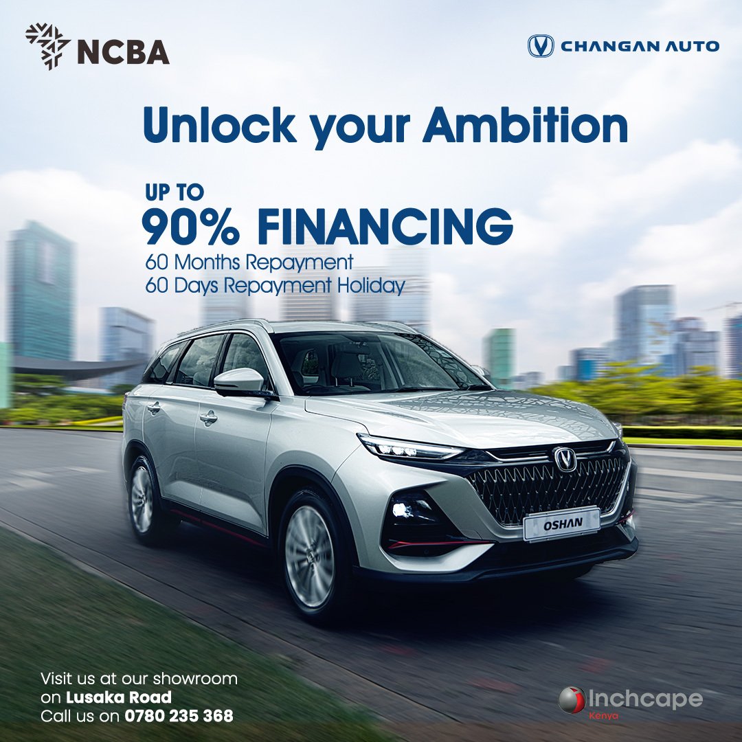 Changan_Kenya's tweet photo. Drive the Changan Oshan SUV today with up to 90% financing, a flexible 60 month repayment plan and a 60 day repayment holiday through our partnership with @NCBABankKenya
Call 0780 235 368 for more details.
#ChanganNCBApartnership #Checkallyourboxes #Changanauto #ChanganKenya https://t.co/Ywy6mZUgv8