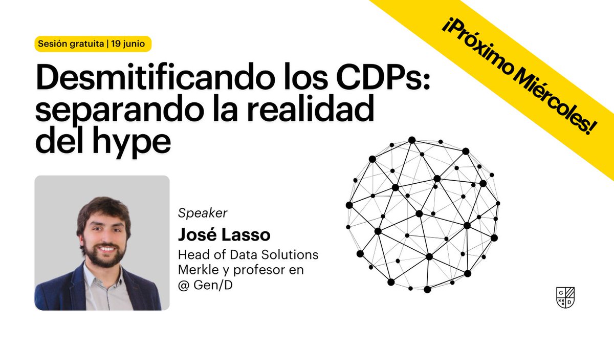 ¡Próximo Miércoles!

¿Quieres ver como son las clases de «Data Analyst &amp; CRO | GA4». de Gen/D.? Te invitamos.

➔  SAVE THE DATE:
Desmitificando los CPDs

Speaker: José Lasso

📅 19 JUN | 19:00 (hora CET).

Inscripción: gend.es/landing/desmit…