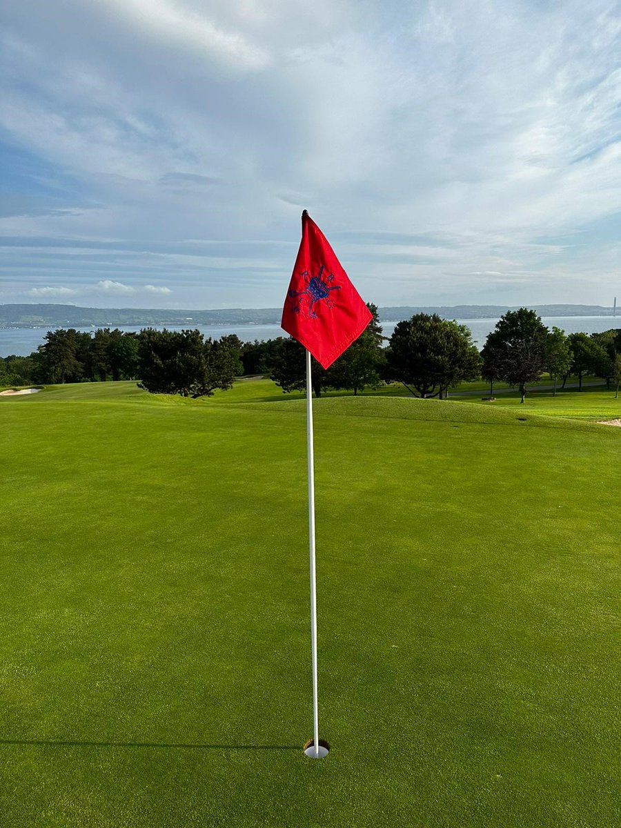 royalbelfast's tweet photo. When playing at Royal Belfast you will notice 3 different coloured flags on the greens... Red is for frontal pin position, yellow is middle and blue will require a shot to the rear segment of the greens. #golfflags #pinpositions #nigolf https://t.co/GxWmCNd2Nr