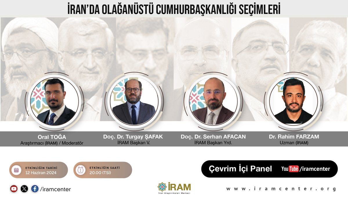 iramcenter's tweet photo. 📢 Çevrim İçi Panel
🗓️ Bu Akşam 
⏰ 20.00

İran'da Cumhurbaşkanlığı seçimlerine adaylık başvurusu yapanları değerlendiren Anayasayı Koruyucular Konseyi (AKK), 6 isme onay verdi.

Panelde; İran'daki seçim mühendisliğini, veto edilen/onay alan isimleri, potansiyel kazanacak adayları ve profillerini konuşacağız.

Canlı Yayın Linki👇
https://t.co/uUGqS5pjqt