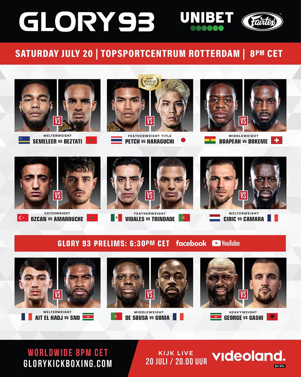 Full fight card for #GLORY93 announced for July 20 at