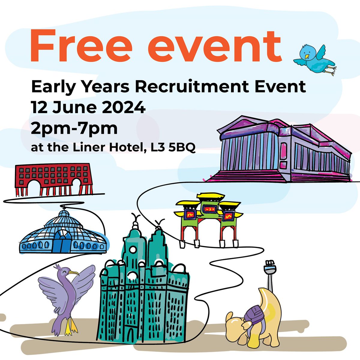 lpoolcouncil's tweet photo. Interested in working with young children?

Join us TODAY for our Early Years recruitment event at The Liner Hotel to hear about job vacancies and training opportunities.

It’s free to attend and doors are open from 2-7pm

https://t.co/4H0yliL4u7 https://t.co/ZhDtOt4koR