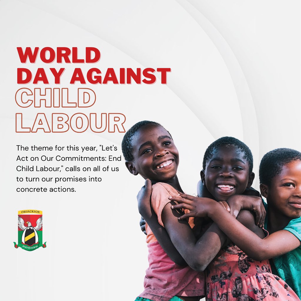 ObijacksonF's tweet photo. World Day Against Child Labour 2024🤗
Today, we stand united with the global community in the fight against child labour.
#worlddayagainstchildlabour #endchildlabour #actonourcommitment #obijacksonfoundation #protectchildright #educationforall #futurewithoutchildlabour https://t.co/SUoTTrr9kd